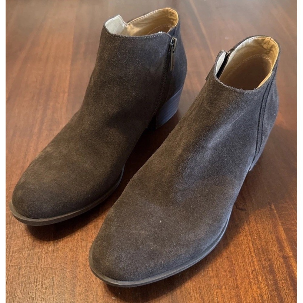 Lucky Brand Suede Ankle Boots‎ Women's 8M Brown Low Heel Zip Booties